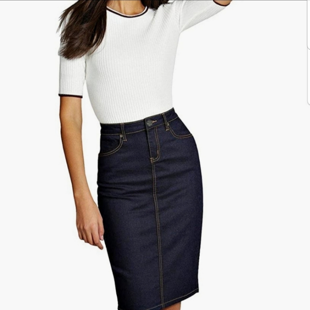 Calvin Klein Indigo Blue Denim Pencil Skirt Size Juniors 5 NWOT